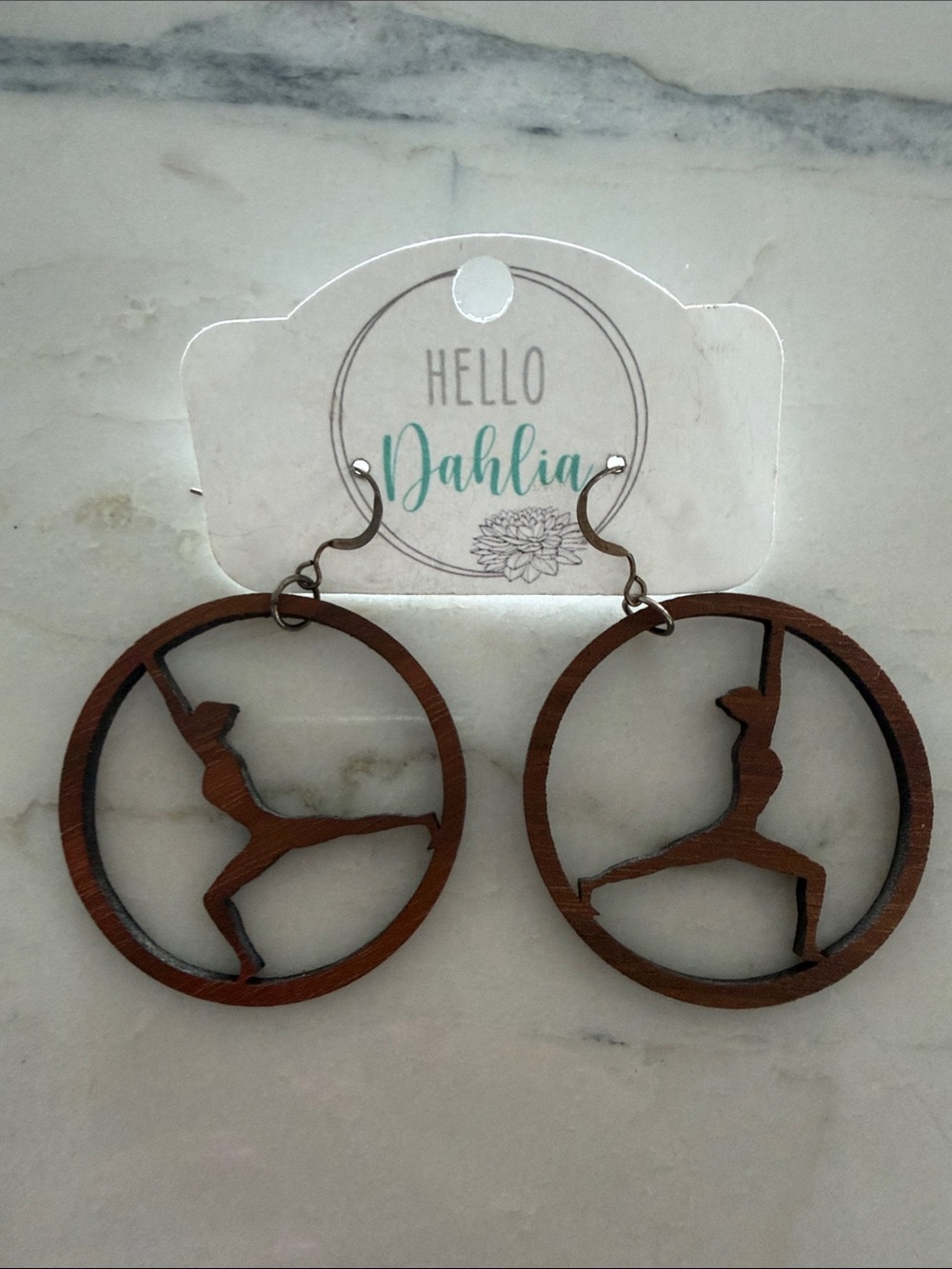 Hello Dahlia Wooden Yoga Pose Hoop Earrings - Brown